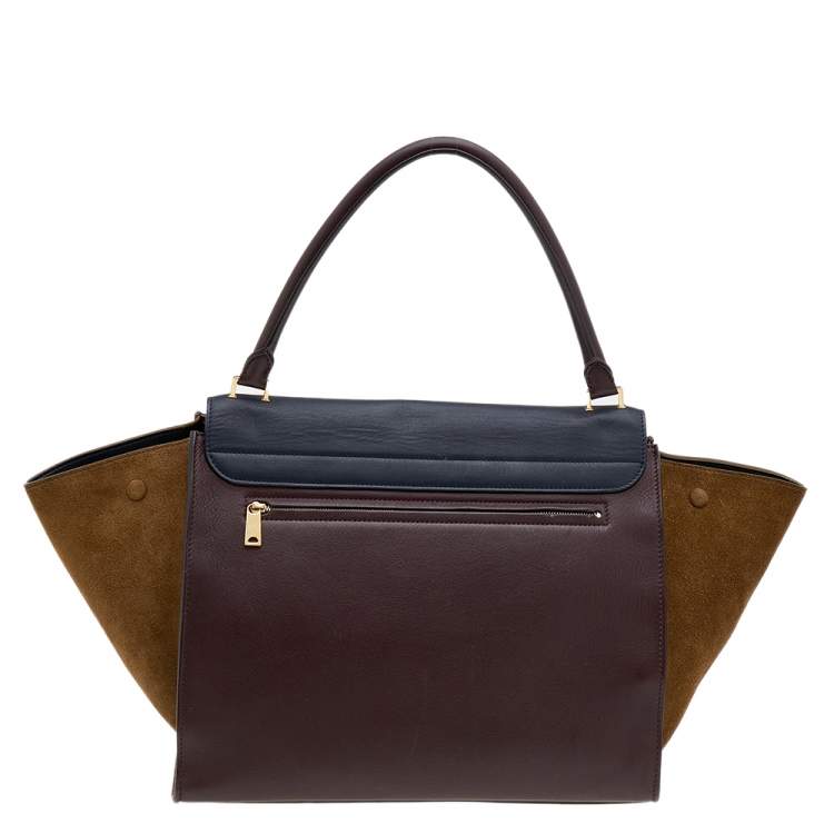 Pre Owned Celine Tri-Color Leather And Suede Large Trapeze Top Handle Bag