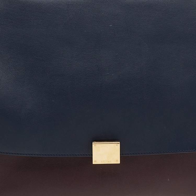 Pre Owned Celine Tri-Color Leather And Suede Large Trapeze Top Handle Bag