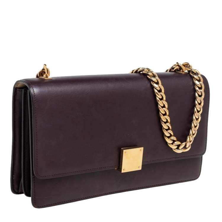 Pre Owned Celine Dark Burgundy Leather Large Case Chain Flap Shoulder Bag