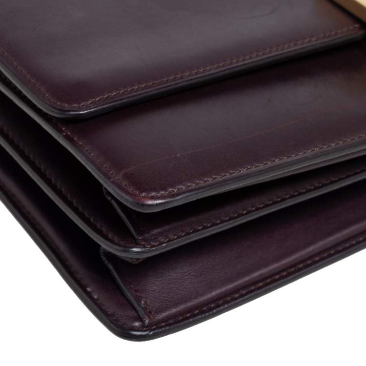 Pre Owned Celine Dark Burgundy Leather Large Case Chain Flap Shoulder Bag