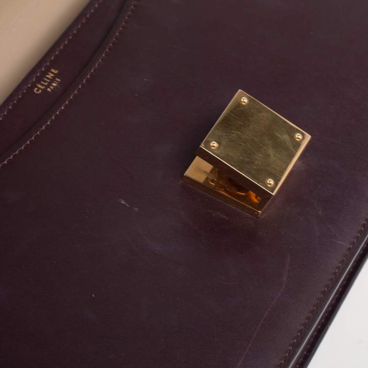 Pre Owned Celine Dark Burgundy Leather Large Case Chain Flap Shoulder Bag