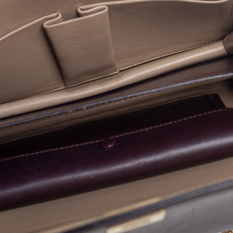 Pre Owned Celine Dark Burgundy Leather Large Case Chain Flap Shoulder Bag