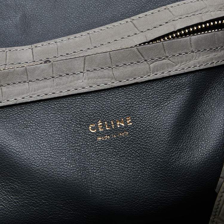Pre Owned Celine Grey Croc Embossed Leather Medium Phantom Luggage Tote