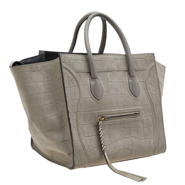Pre Owned Celine Grey Croc Embossed Leather Medium Phantom Luggage Tote