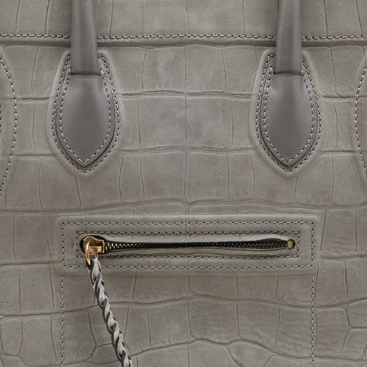 Pre Owned Celine Grey Croc Embossed Leather Medium Phantom Luggage Tote
