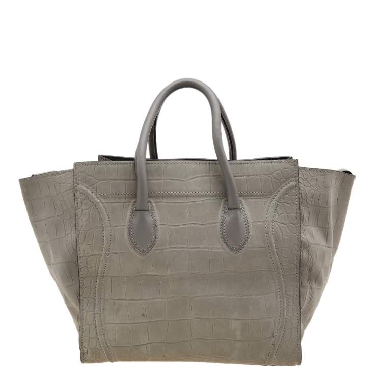 Pre Owned Celine Grey Croc Embossed Leather Medium Phantom Luggage Tote