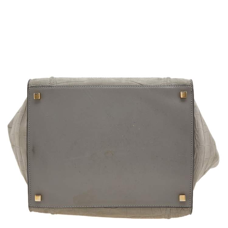 Pre Owned Celine Grey Croc Embossed Leather Medium Phantom Luggage Tote