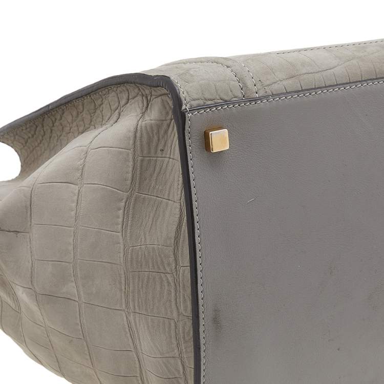Pre Owned Celine Grey Croc Embossed Leather Medium Phantom Luggage Tote