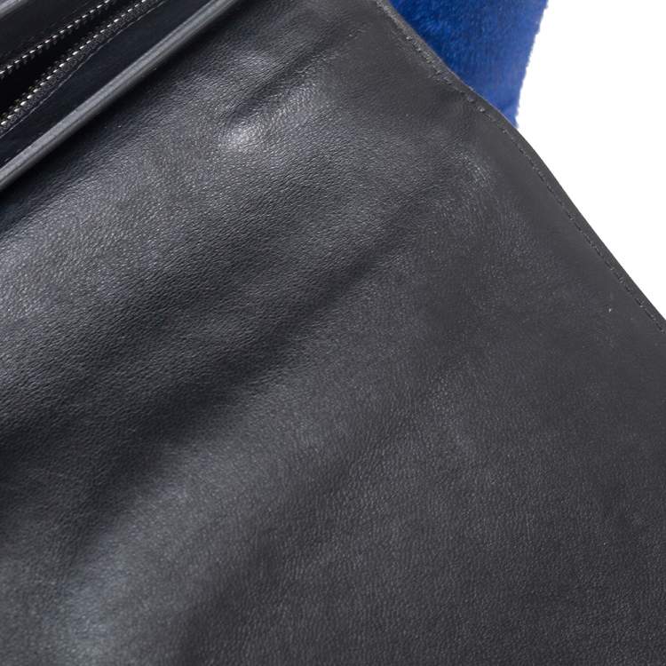 Pre Owned Celine Tri Color Leather And Pony Hair Medium Trapeze Top Handle Bag