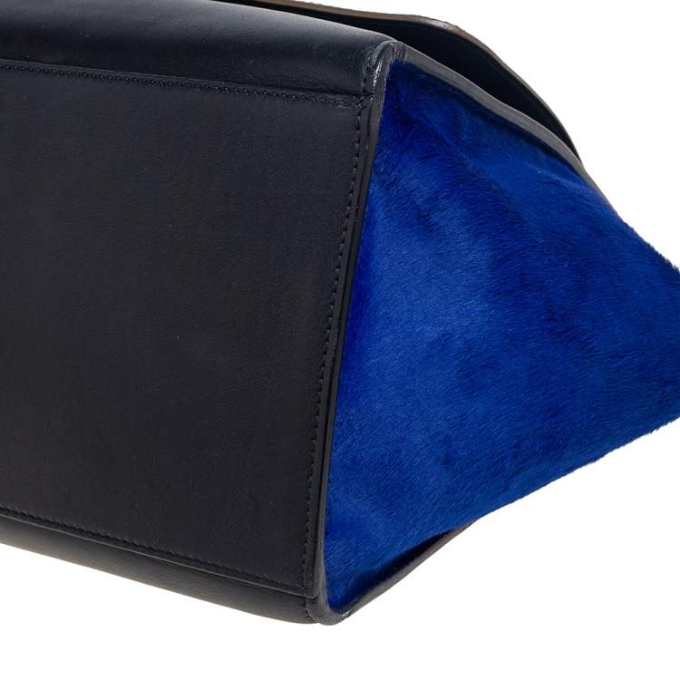 Pre Owned Celine Tri Color Leather And Pony Hair Medium Trapeze Top Handle Bag