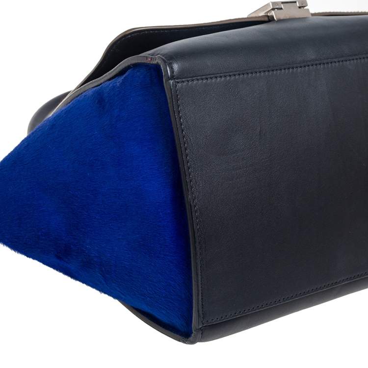 Pre Owned Celine Tri Color Leather And Pony Hair Medium Trapeze Top Handle Bag