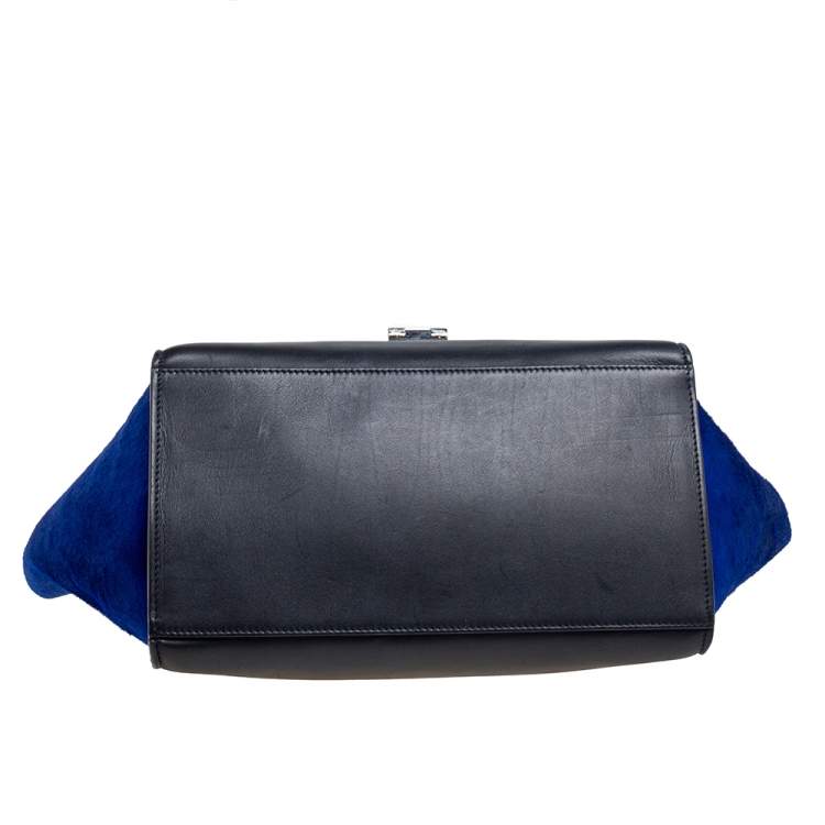 Pre Owned Celine Tri Color Leather And Pony Hair Medium Trapeze Top Handle Bag