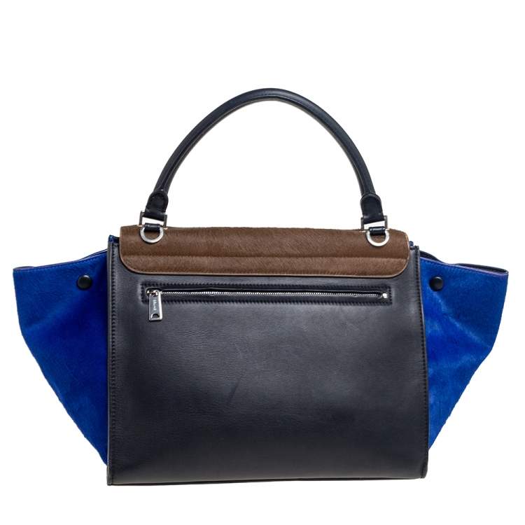 Pre Owned Celine Tri Color Leather And Pony Hair Medium Trapeze Top Handle Bag