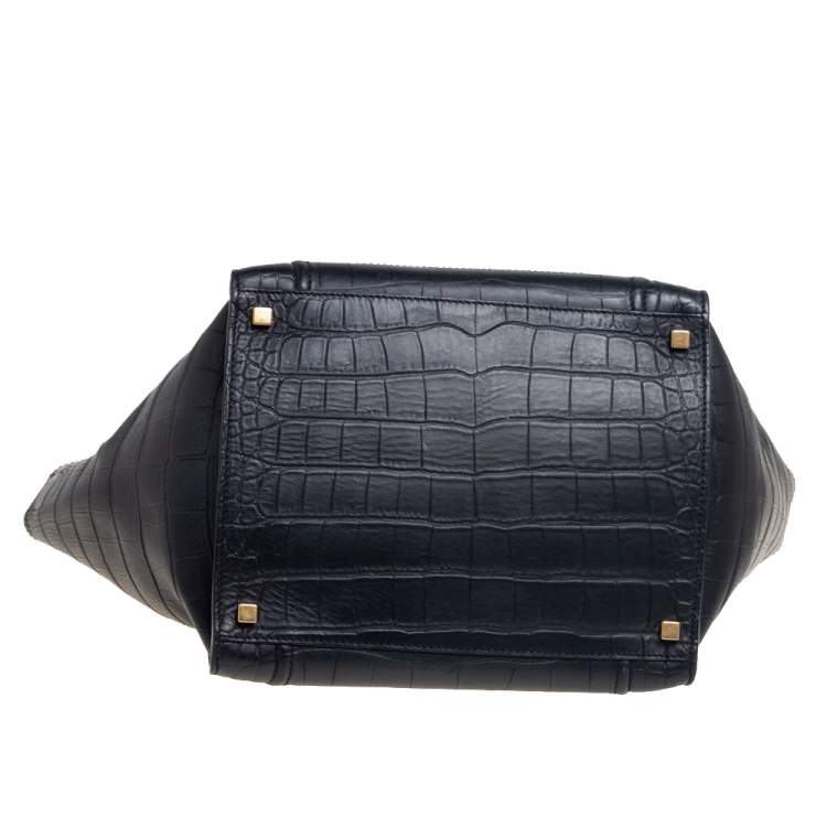Pre Owned Celine Black Croc Embossed Leather Medium Phantom Luggage Tote