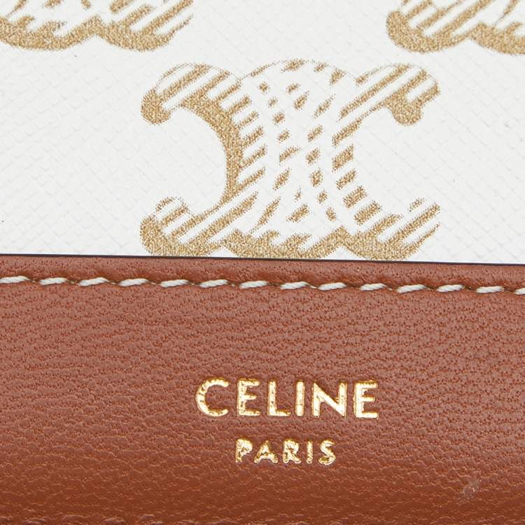 Pre Owned Celine Off White/Tan Triomphe Canvas and Leather ID Card Holder