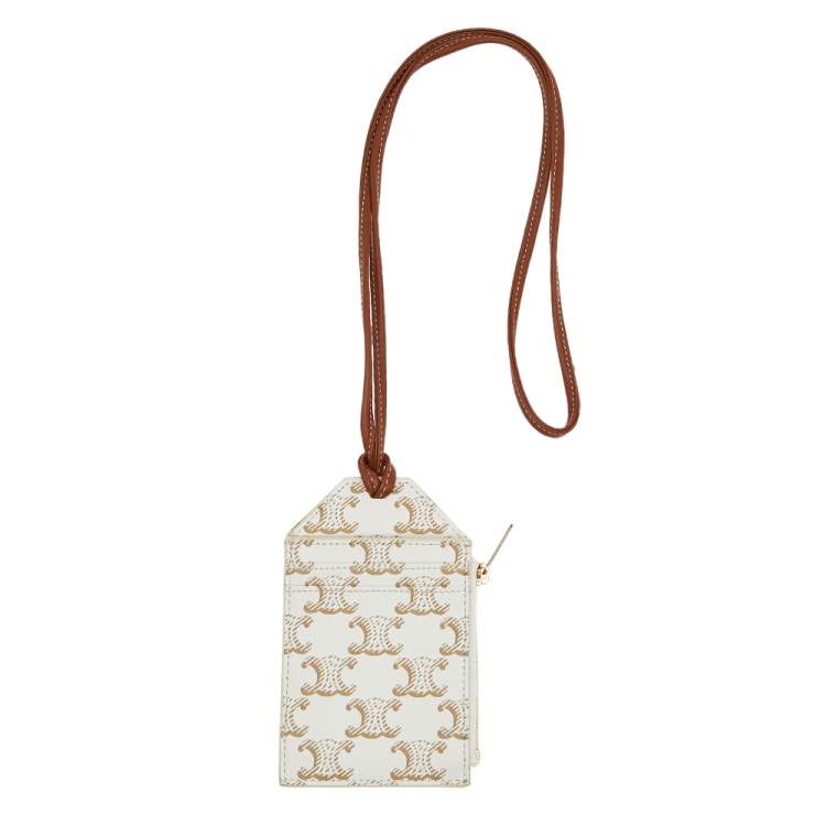 Pre Owned Celine Off White/Tan Triomphe Canvas and Leather ID Card Holder