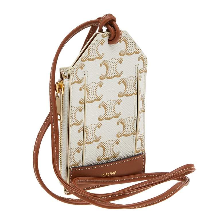 Pre Owned Celine Off White/Tan Triomphe Canvas and Leather ID Card Holder
