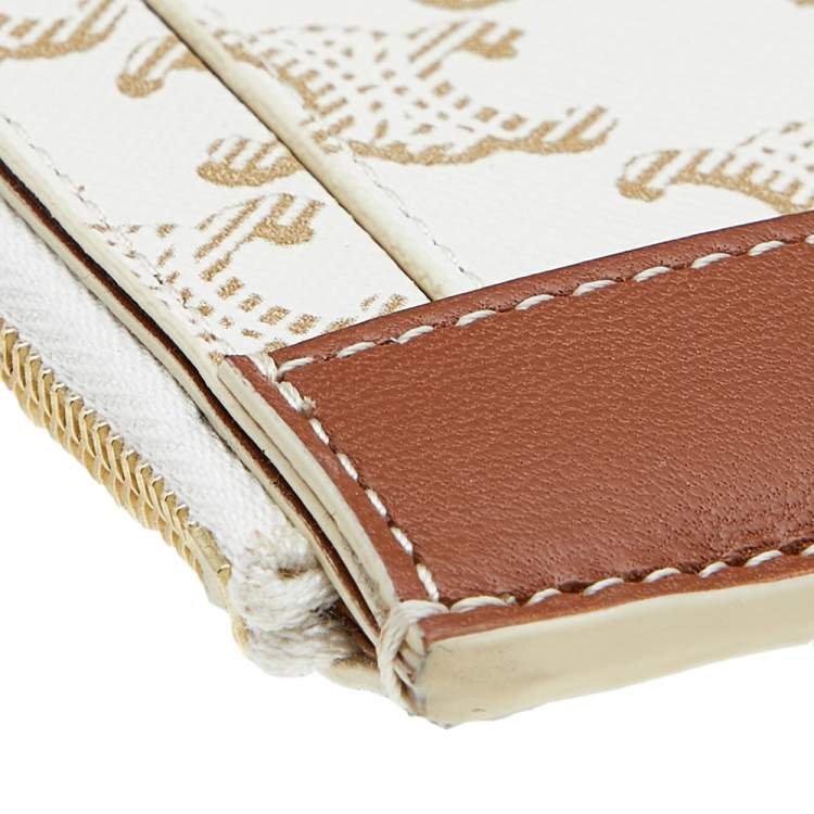 Pre Owned Celine Off White/Tan Triomphe Canvas and Leather ID Card Holder