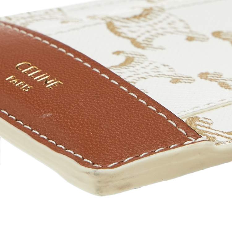 Pre Owned Celine Off White/Tan Triomphe Canvas and Leather ID Card Holder