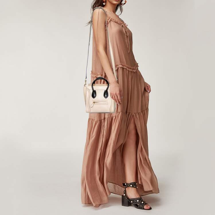Pre Owned Celine Beige/Black Leather Nano Luggage Tote