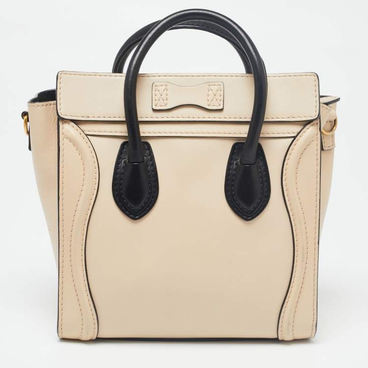 Pre Owned Celine Beige/Black Leather Nano Luggage Tote