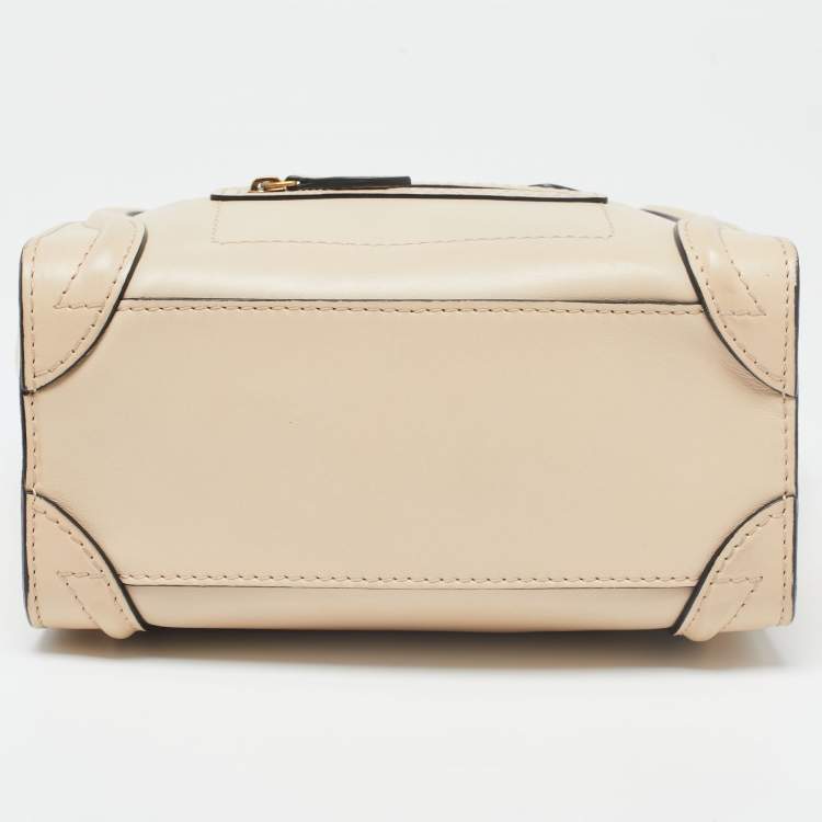 Pre Owned Celine Beige/Black Leather Nano Luggage Tote