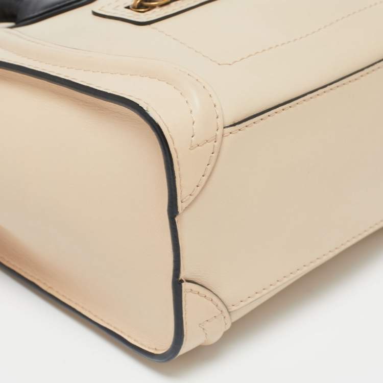 Pre Owned Celine Beige/Black Leather Nano Luggage Tote