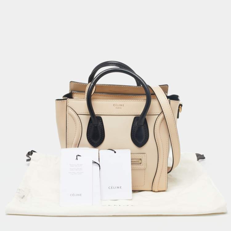 Pre Owned Celine Beige/Black Leather Nano Luggage Tote