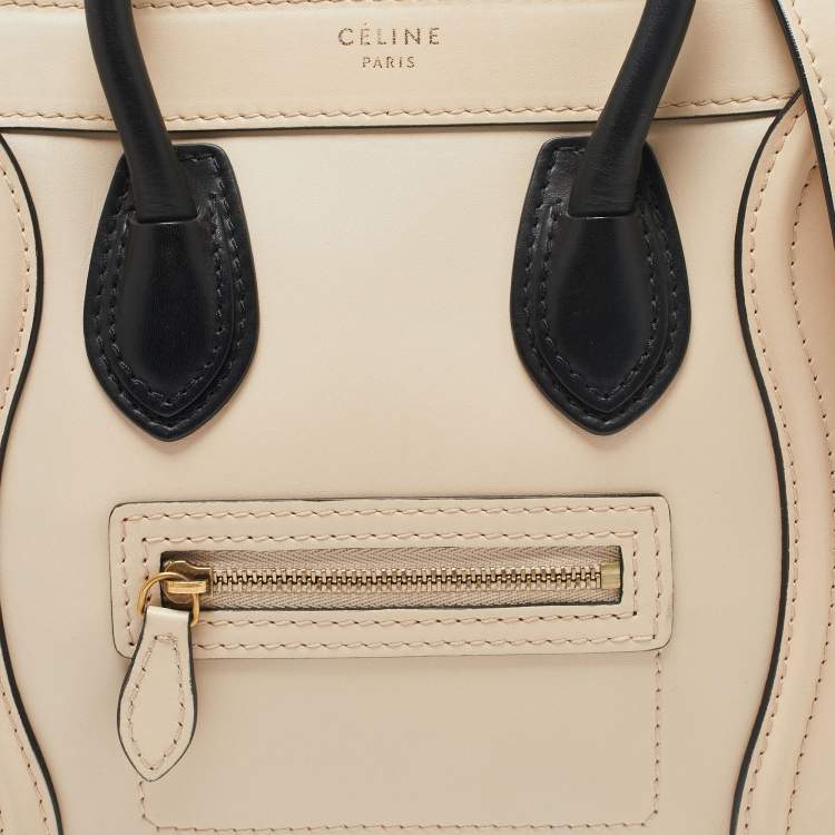 Pre Owned Celine Beige/Black Leather Nano Luggage Tote
