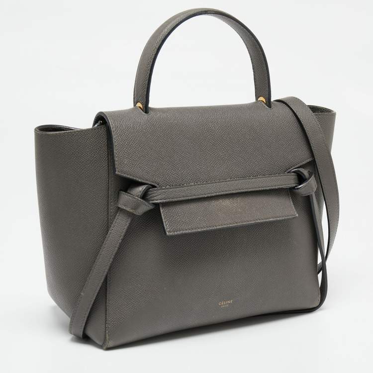 Pre Owned Celine Grey Leather Micro Belt Top Handle Bag