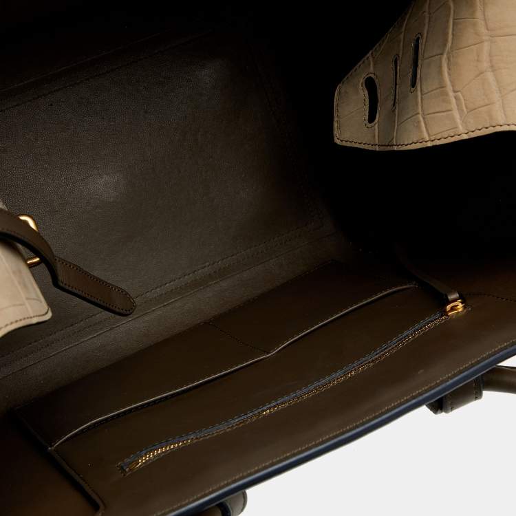 Pre Owned Celine Khaki Croc Embossed Leather Small Tie Knot Tote