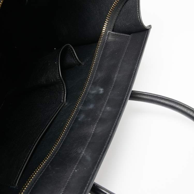 Pre Owned Celine Black Textured Leather Mini Luggage Tote