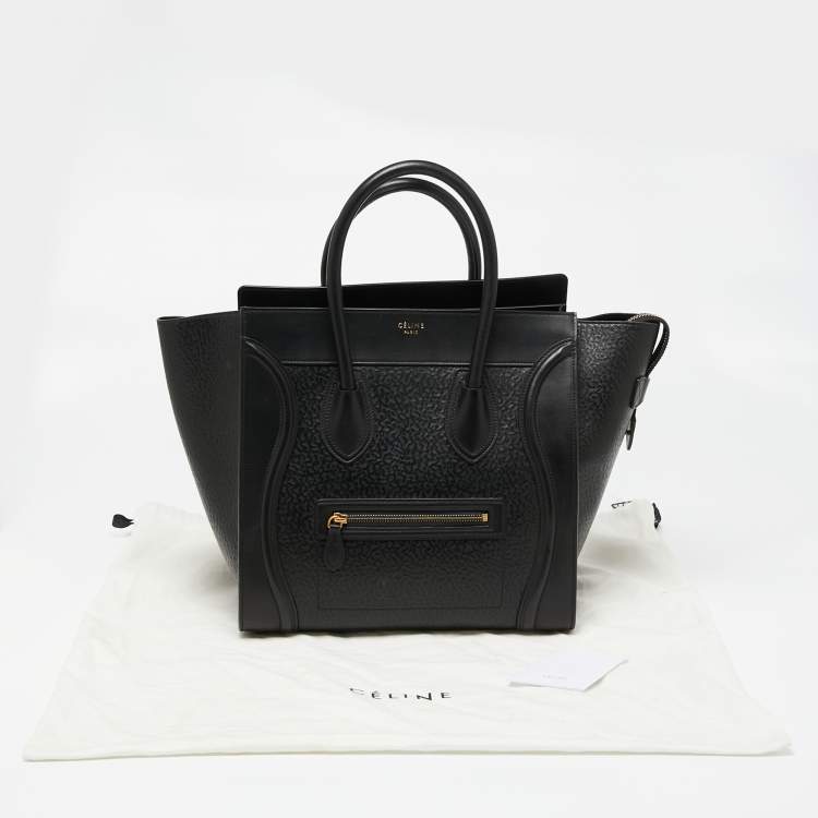 Pre Owned Celine Black Textured Leather Mini Luggage Tote