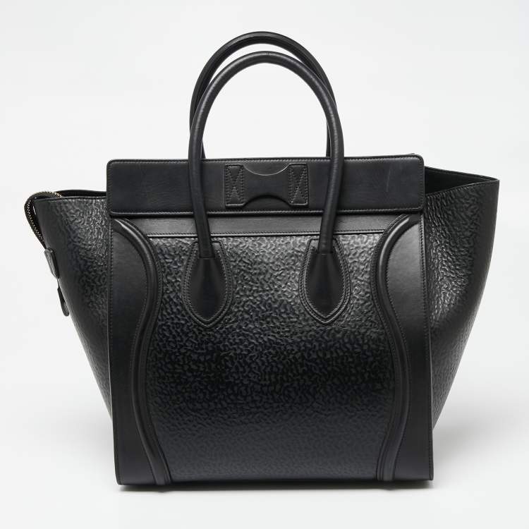 Pre Owned Celine Black Textured Leather Mini Luggage Tote