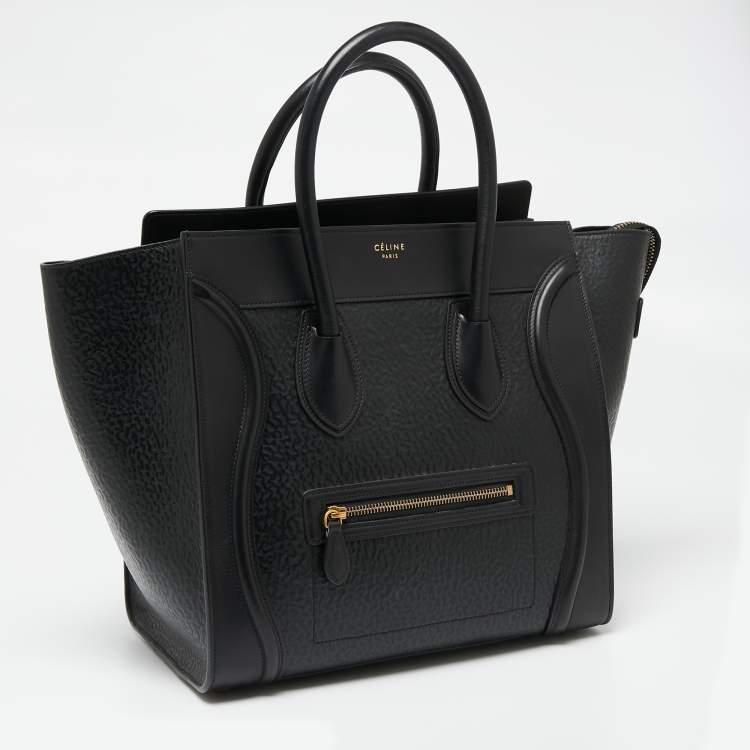 Pre Owned Celine Black Textured Leather Mini Luggage Tote