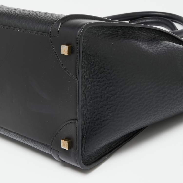 Pre Owned Celine Black Textured Leather Mini Luggage Tote