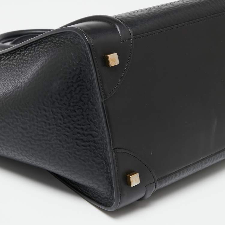 Pre Owned Celine Black Textured Leather Mini Luggage Tote
