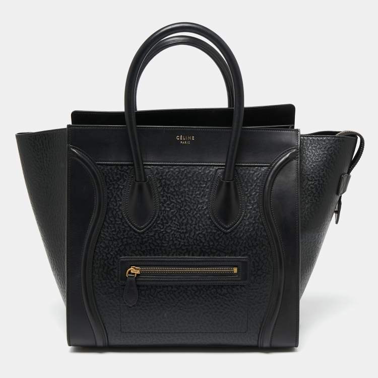 Pre Owned Celine Black Textured Leather Mini Luggage Tote