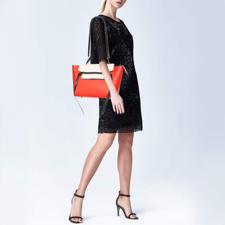 مملوكة مسبقًا Celine Red/Cream Leather Mini Belt Top Handle Bag