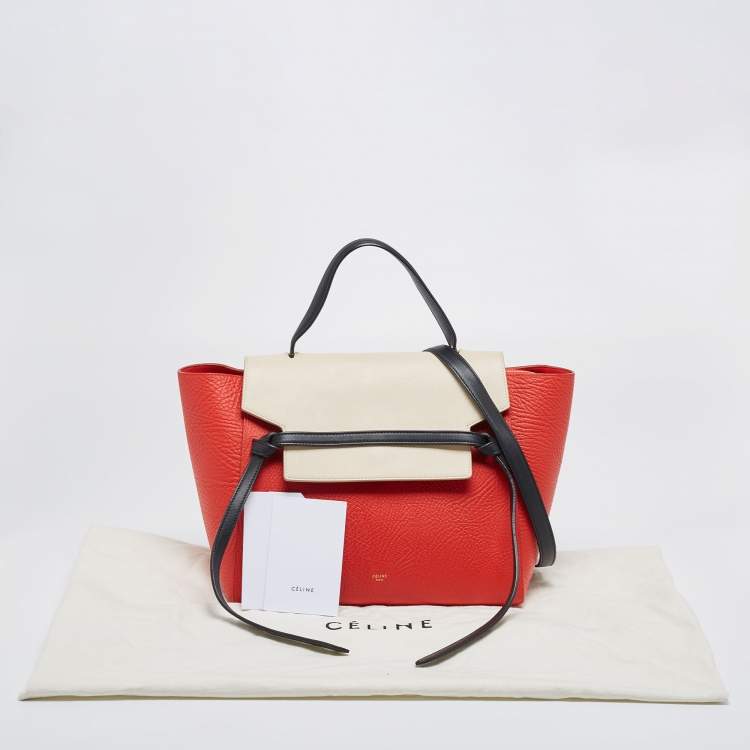 مملوكة مسبقًا Celine Red/Cream Leather Mini Belt Top Handle Bag