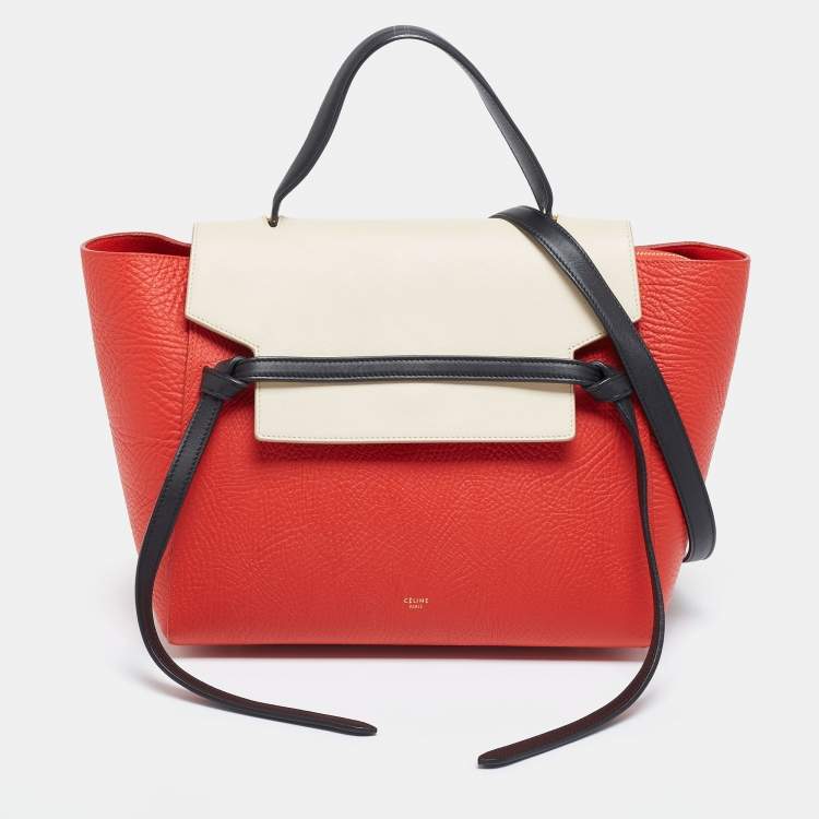 مملوكة مسبقًا Celine Red/Cream Leather Mini Belt Top Handle Bag