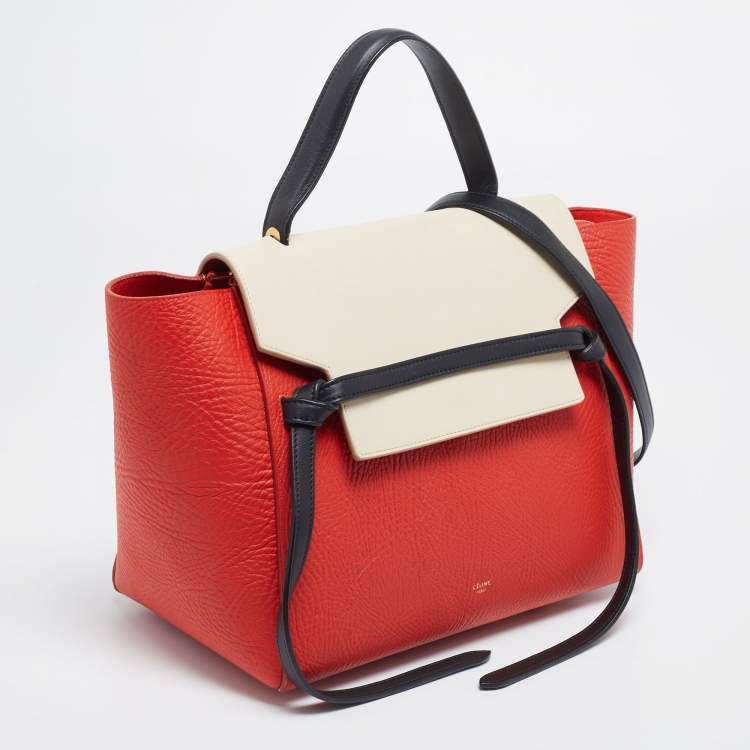 مملوكة مسبقًا Celine Red/Cream Leather Mini Belt Top Handle Bag