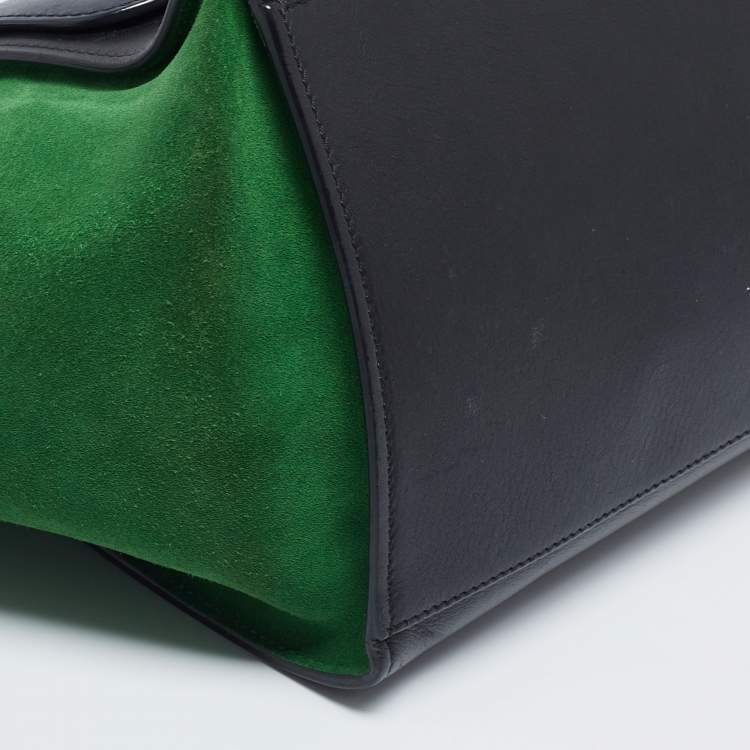 Pre Owned Celine Navy Blue/Green Leather and Suede Medium Trapeze Top Handle Bag