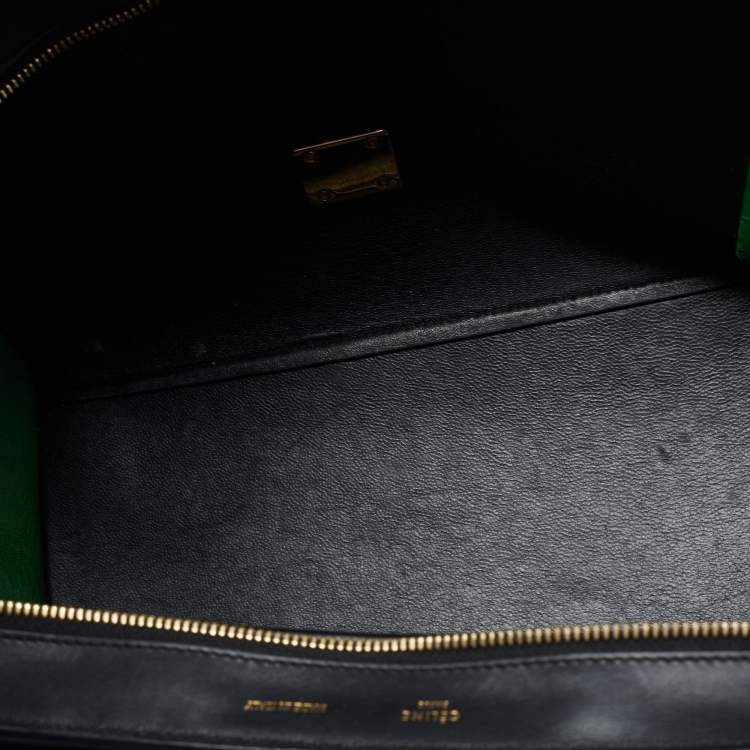 Pre Owned Celine Navy Blue/Green Leather and Suede Medium Trapeze Top Handle Bag
