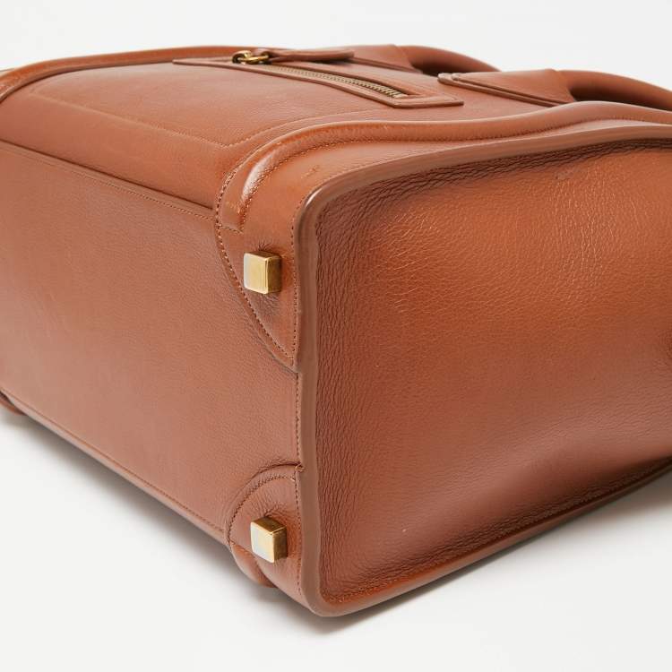 Pre Owned Celine Brown Leather Micro Luggage Tote