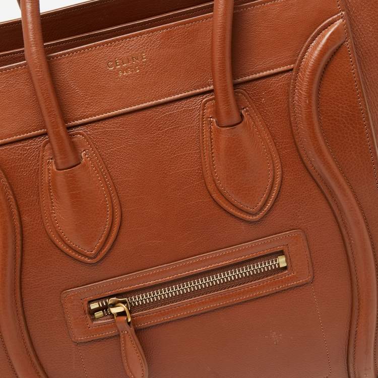 Pre Owned Celine Brown Leather Micro Luggage Tote
