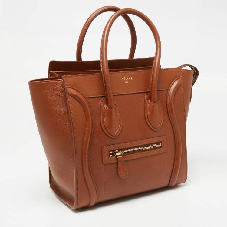 Pre Owned Celine Brown Leather Micro Luggage Tote