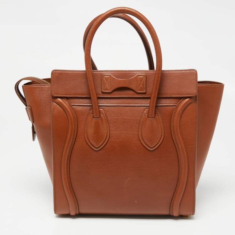 Pre Owned Celine Brown Leather Micro Luggage Tote