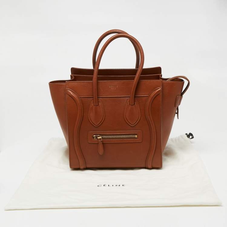Pre Owned Celine Brown Leather Micro Luggage Tote