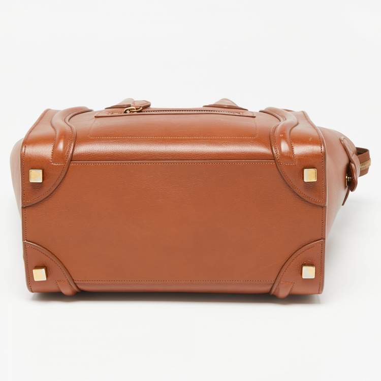 Pre Owned Celine Brown Leather Micro Luggage Tote